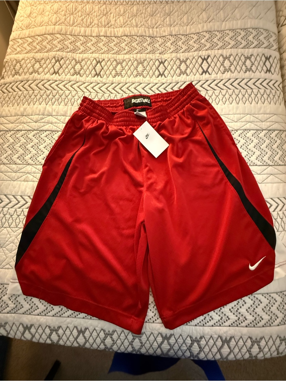Nike Red Athletic Basketball Shorts with Black Accents